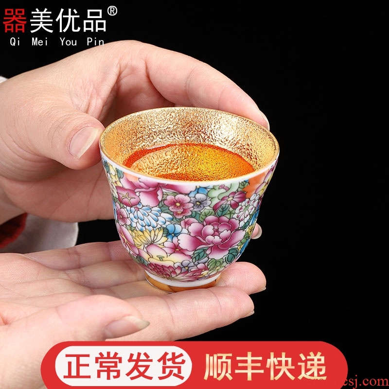Implement the optimal product colored enamel sample tea cup small masters cup manual fine gold kung fu tea cups of jingdezhen ceramic household