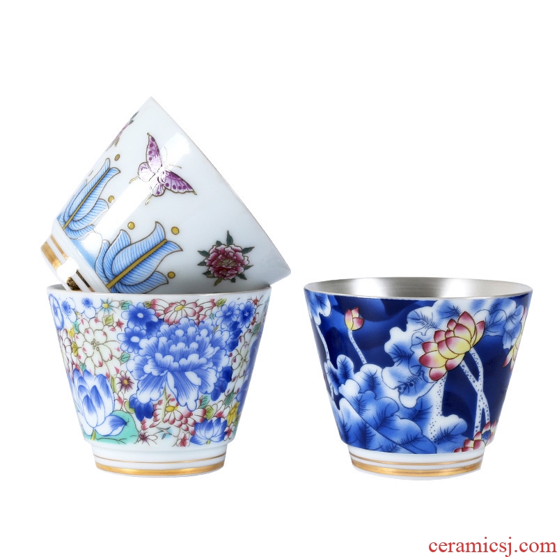 Silver cup Silver 999 health kung fu hand enamel - lined coppering. As Silver cup sample tea cup master cup single CPU
