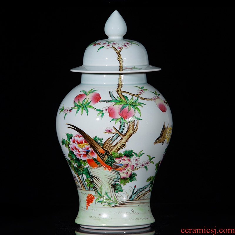 Jingdezhen ceramics imitation qianlong pastel roses general pot vase collection sitting room adornment is placed