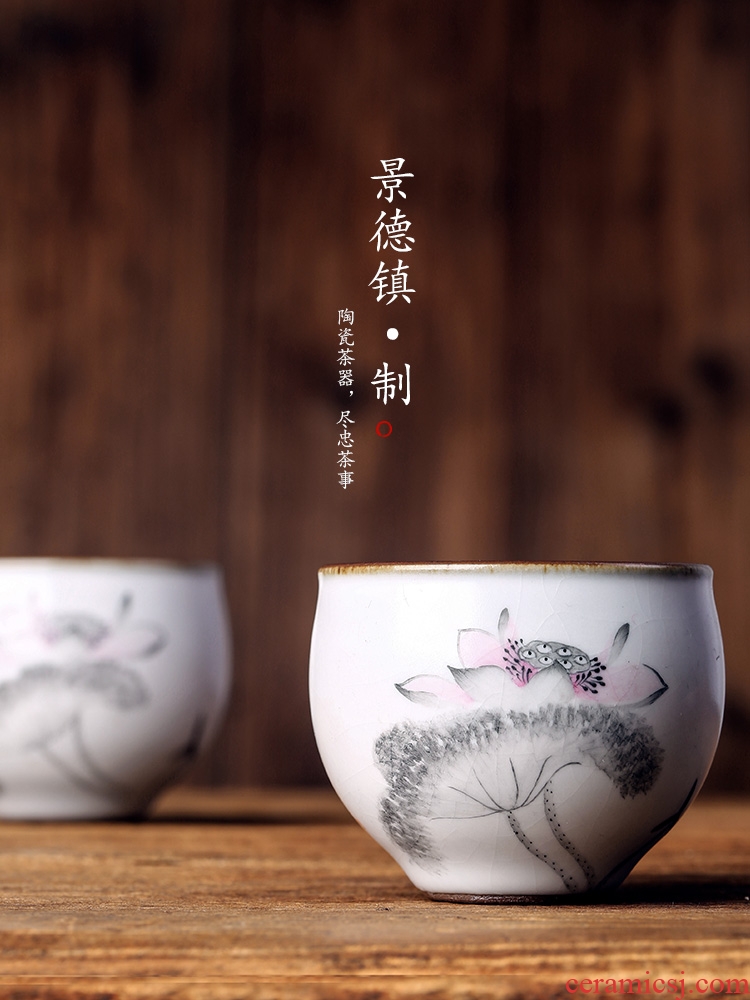 Jingdezhen your up hand - made master ink painting lotus cup of pure manual single CPU getting kunfu tea sample tea cup tea cups