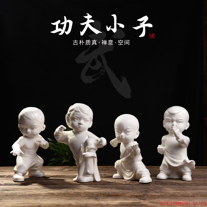 Oriental soil kung fu boy character furnishing articles dehua white porcelain its art creative living room partition decoration
