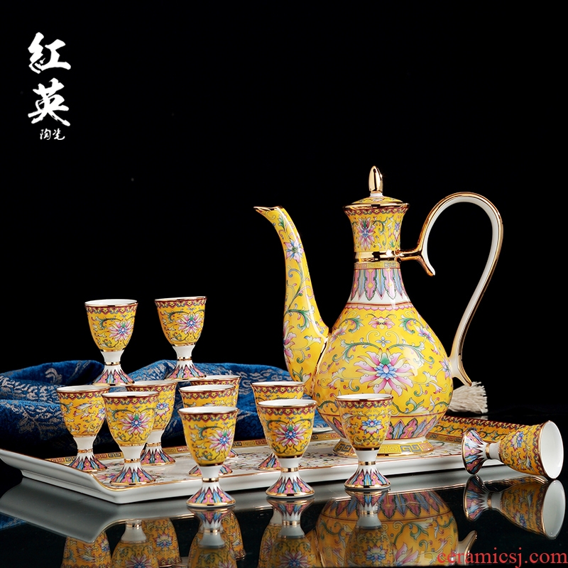Red the jingdezhen porcelain enamel wine suit household of Chinese style antique wine liquor cup tell flagon of wine