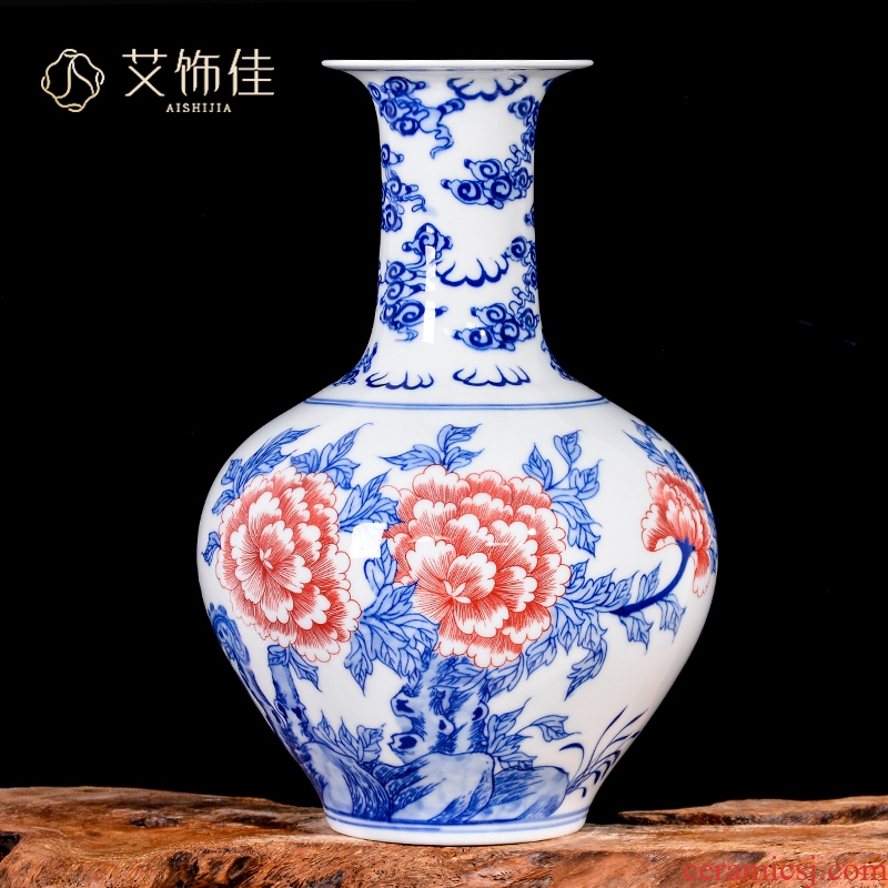 Jingdezhen blue and white ceramics hand - made vases furnishing articles household decorates sitting room rich ancient frame TV ark, craft gift