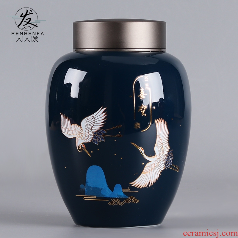 Ji blue glaze in large tea pot of ceramic POTS of household, sealed jar store receives the tea custom box