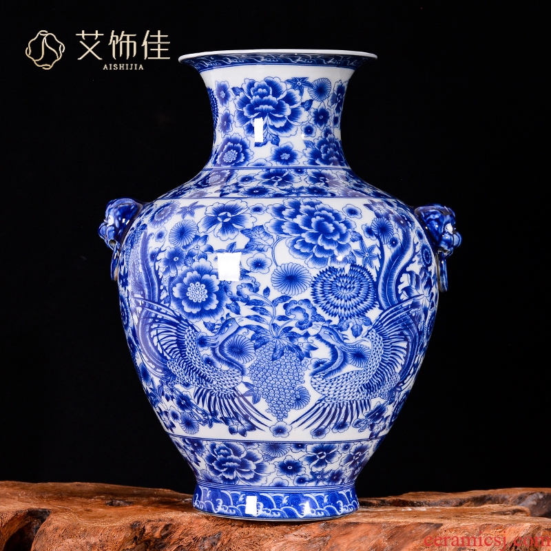 Jingdezhen ceramics flower arranging ears antique vase of blue and white porcelain Chinese TV sitting room ark, porch decorate furnishing articles
