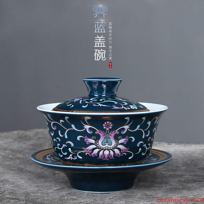 Jingdezhen paint ceramic kung fu tea set only three bowl of hand - made tureen cup tea bowl to large cups by hand
