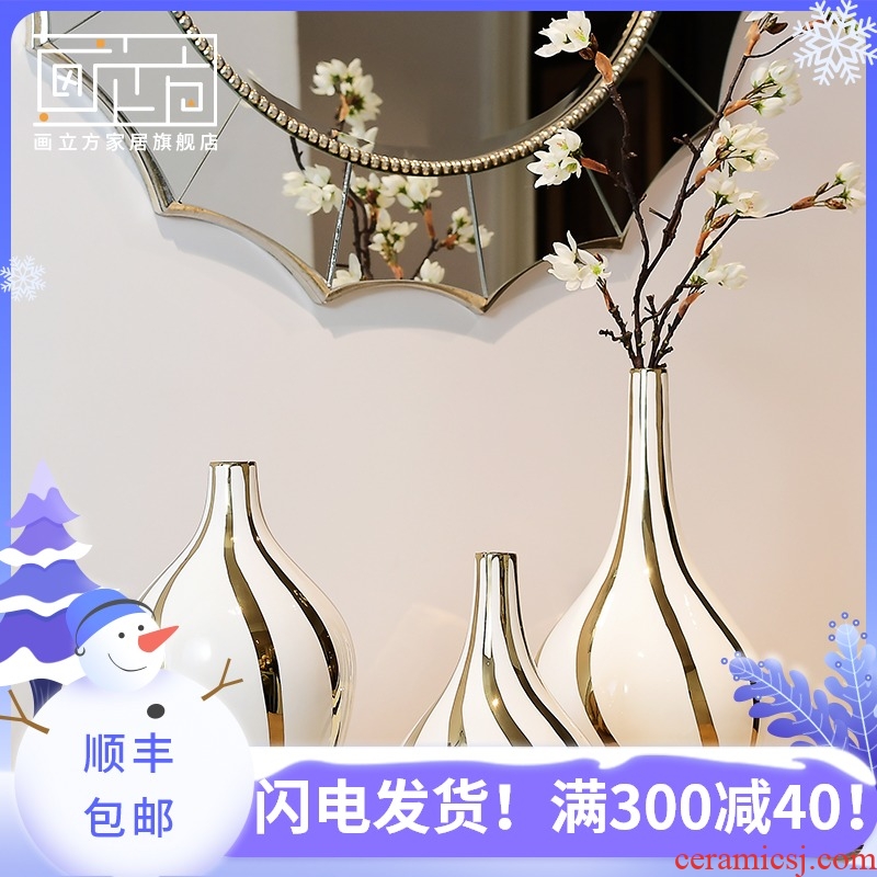 Ceramic cubic Nordic modern creative gold - plated plug-in vase furnishing articles sitting room TV cabinet dry flower vase decoration
