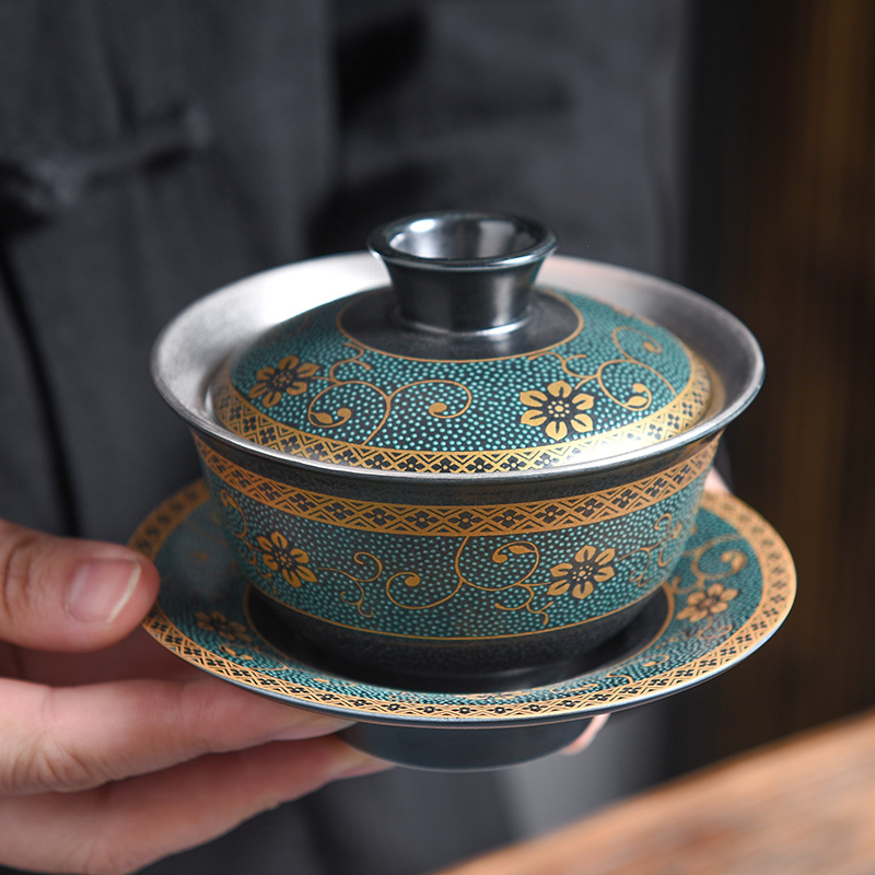 Jingdezhen porcelain enamel coppering. As silver tureen sterling silver 999 bowl of kung fu tea set manually make tea bowl three cups