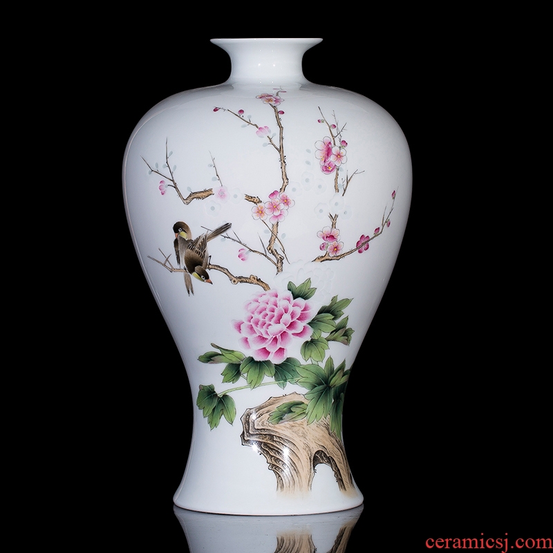 Jingdezhen ceramics master hand carved flowers and birds porcelain vase exquisite modern Chinese wine sitting room adornment