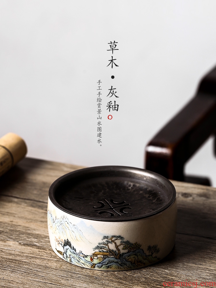 Plant ash pot of bearing dry mercifully restoring ancient ways saving water hand - made landscape tea adopt ceramic water jar kunfu tea cover parts