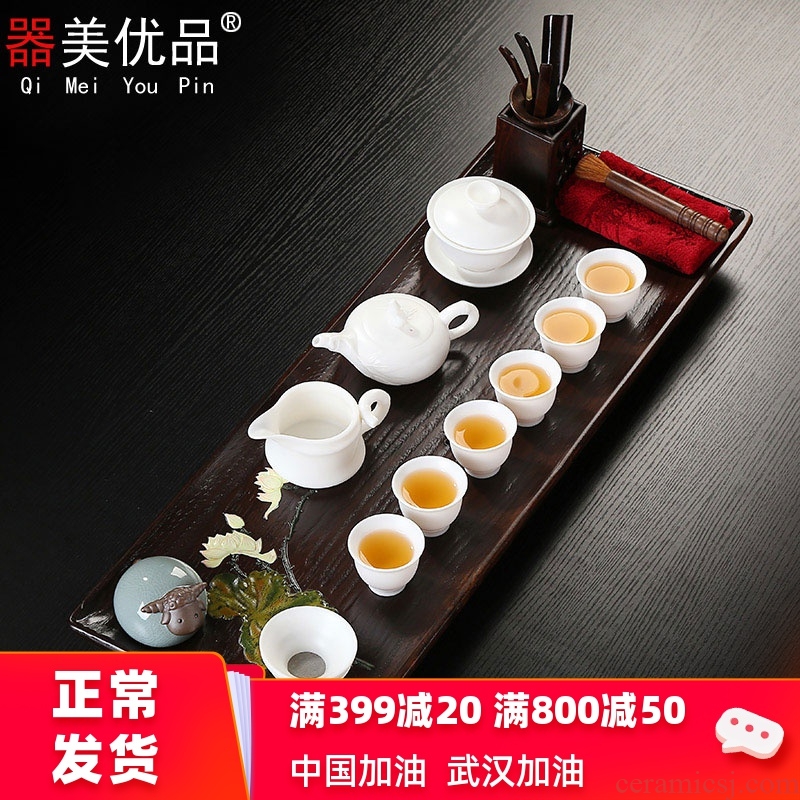 Implement the optimal product kung fu tea set ebony wood tea tray, hand - made white porcelain tea tray was home office contracted