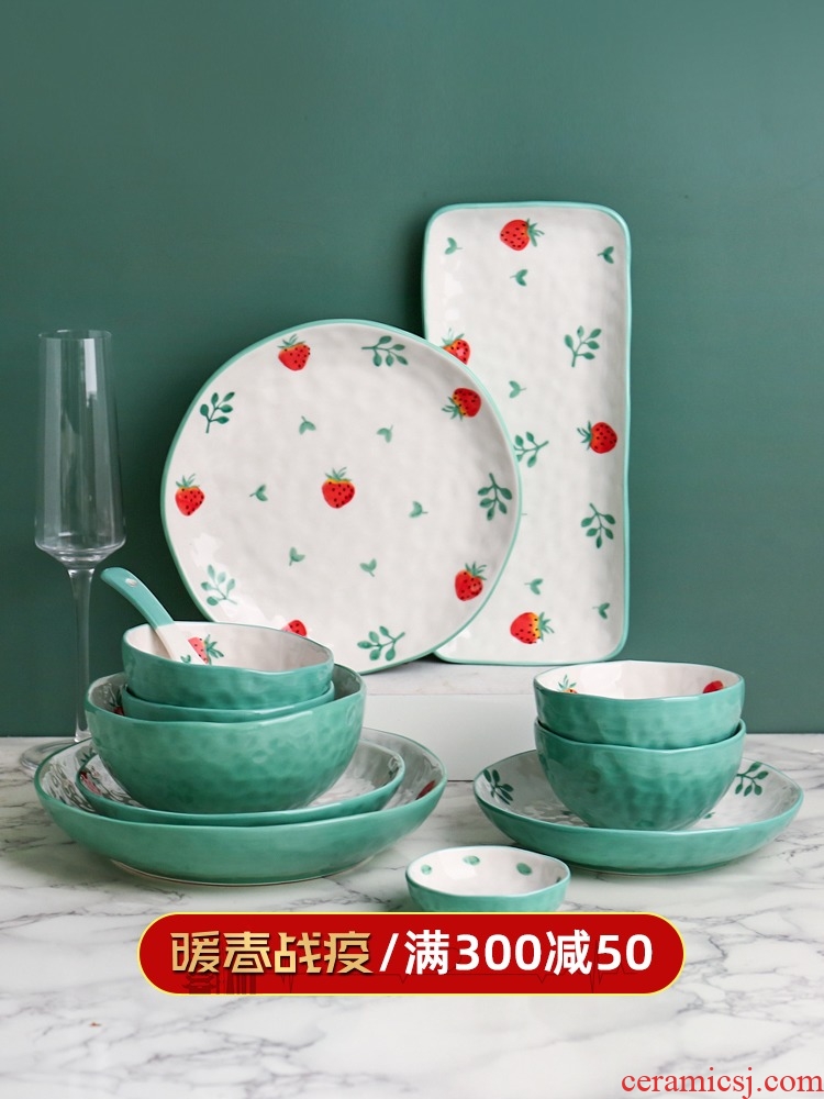 Sichuan in express it in a young girl heart ceramic tableware dishes creative move red bowl chopsticks dishes suit household net