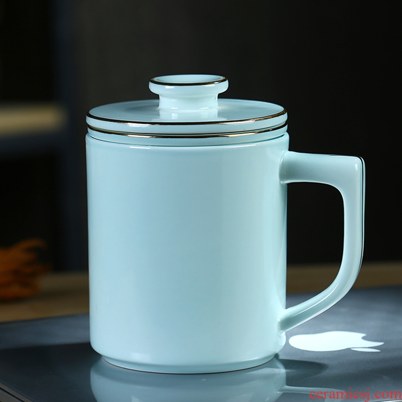 Jingdezhen ceramic filter large - capacity glass cups celadon office tea cups with cover glass gifts