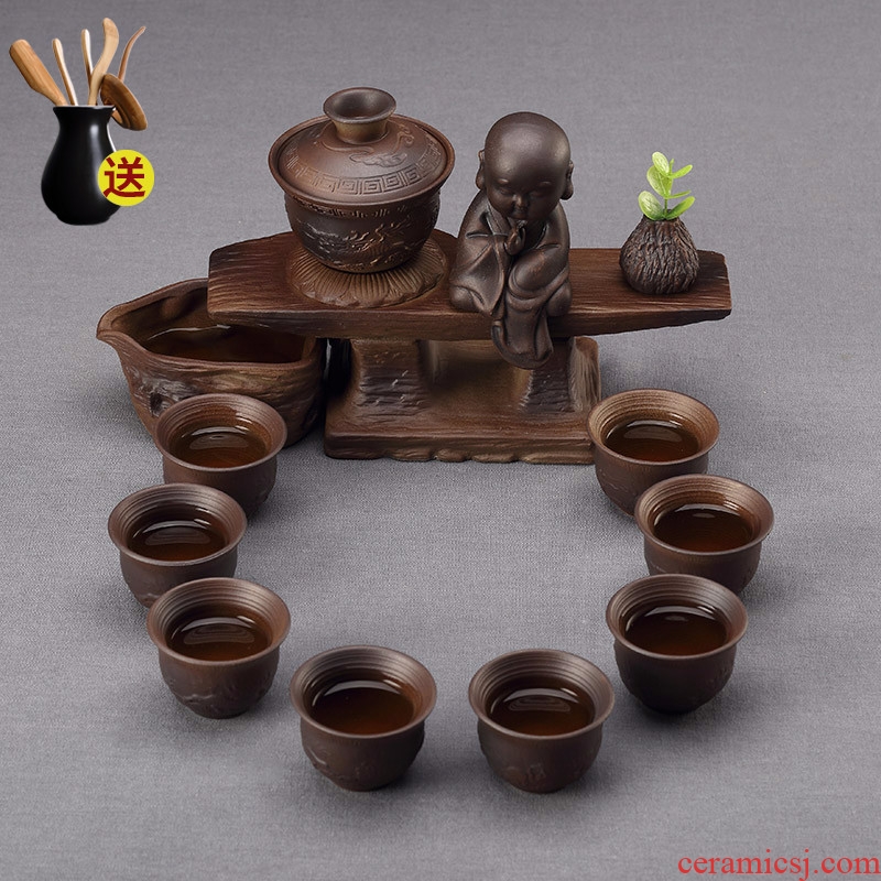 Restoring ancient ways of a complete set of ceramic kung fu tea sets of household small teapot teacup creative semi - automatic lazy people make tea