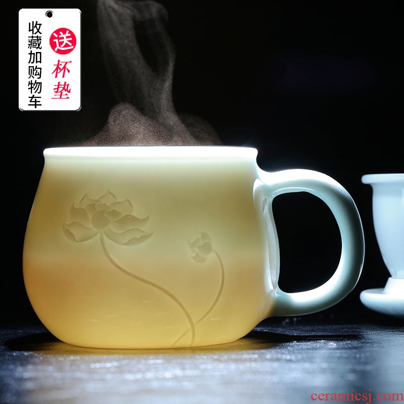 Jade butterfly jingdezhen ceramic filter cups with cover household carved office cup individual cup tea cup
