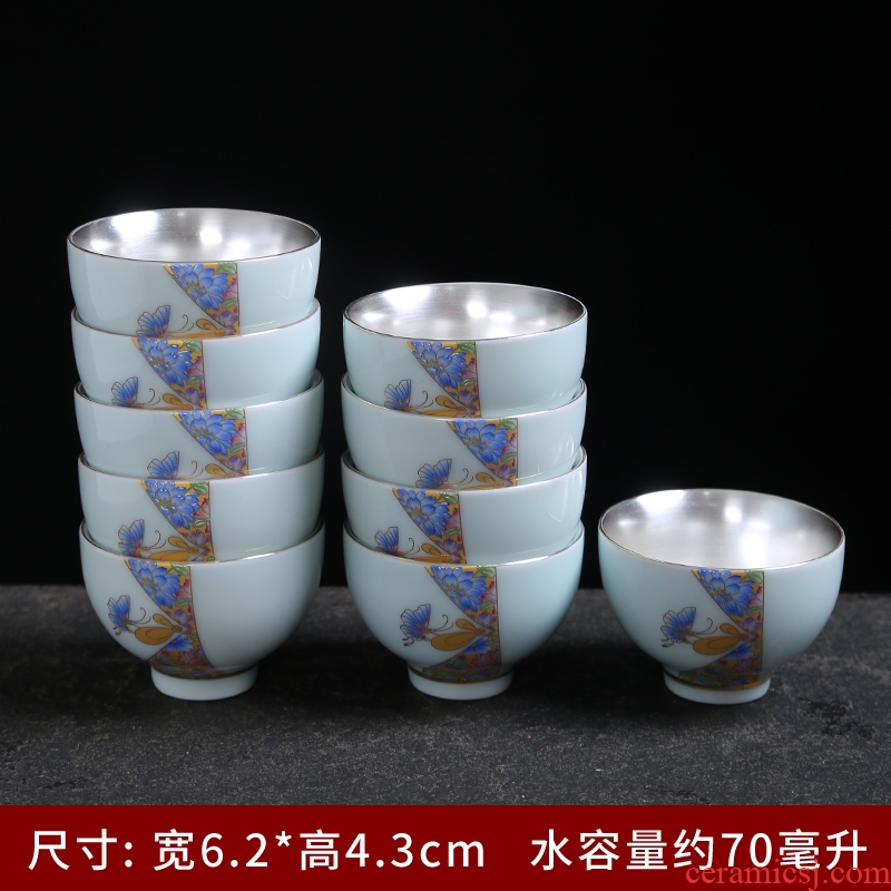 Tasted silver gilding celadon teacup personal glass up with pure checking ceramic kung fu tea masters cup sample tea cup with parts