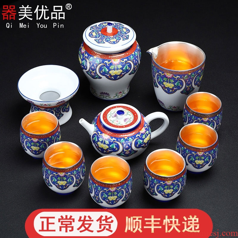 Implement the optimal product see colour tureen kung fu tea set the teapot jingdezhen enamel coppering. As silver tureen tea cups
