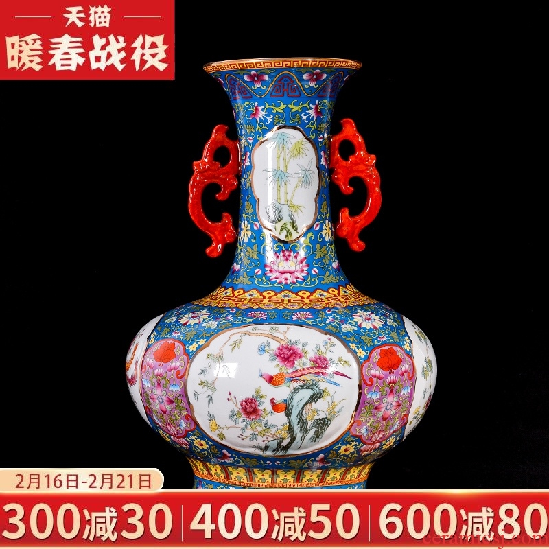 Jingdezhen ceramic colored enamel archaize ears vases, flower arrangement of the sitting room porch decorate restoring ancient ways of Chinese style household furnishing articles