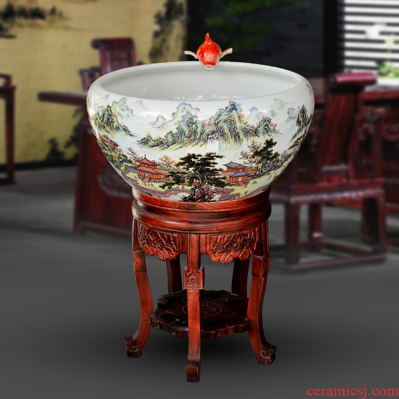 Jingdezhen ceramic VAT be born lucky feng shui and extra large fish bowl lotus home landscape tortoise furnishing articles