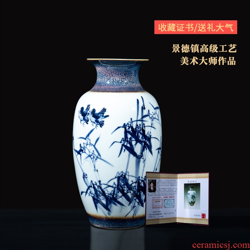 Jingdezhen ceramics famous master hu, hand - made porcelain lotus vase furnishing articles sitting room home decoration