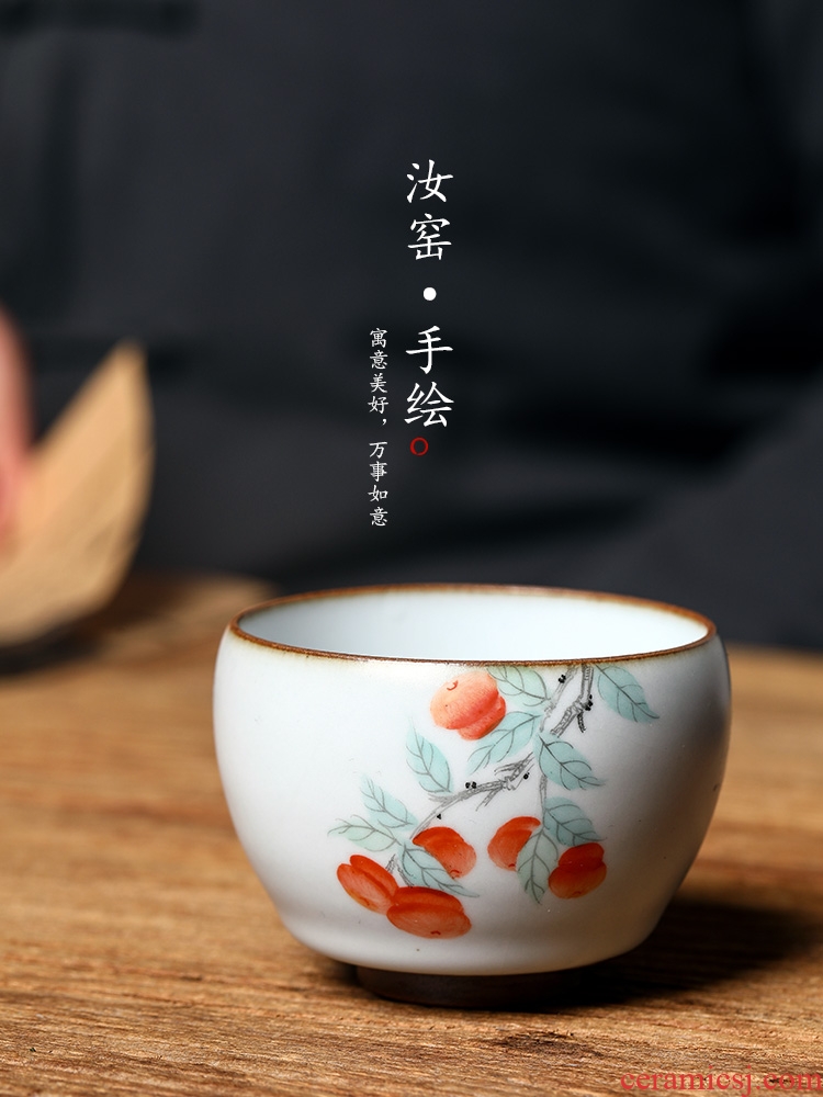 The Master cup single CPU getting high - end jingdezhen hand - made teacup your up persimmon persimmon ruyi checking ceramic sample tea cup