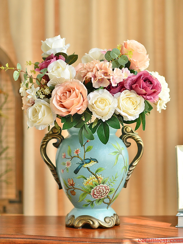 American TV ark, big ceramic vase ou the sitting room porch place table simulation flower art flower arranging dried flower decoration