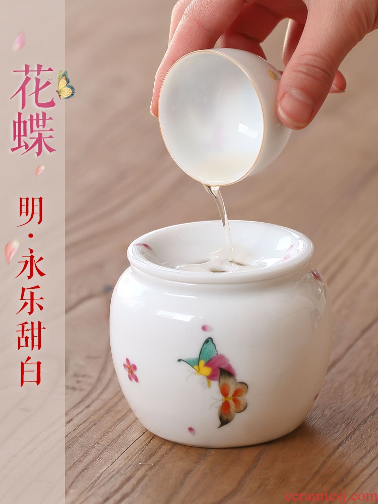ZuoMing right sweet white glazed porcelain tea wash to restoring ancient ways some cover household washing ceramic zen water in a jar is small dross barrels
