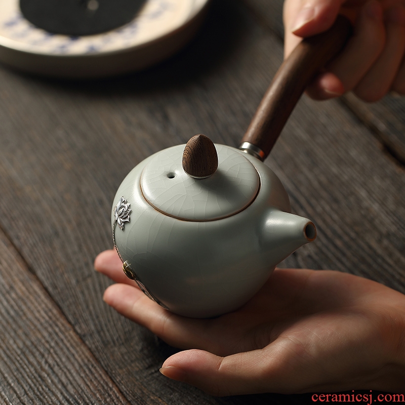Taiwan FengZi silver your up side the beauty shoulder pot chicken wings wood, ceramic teapot manual open tea tea set points