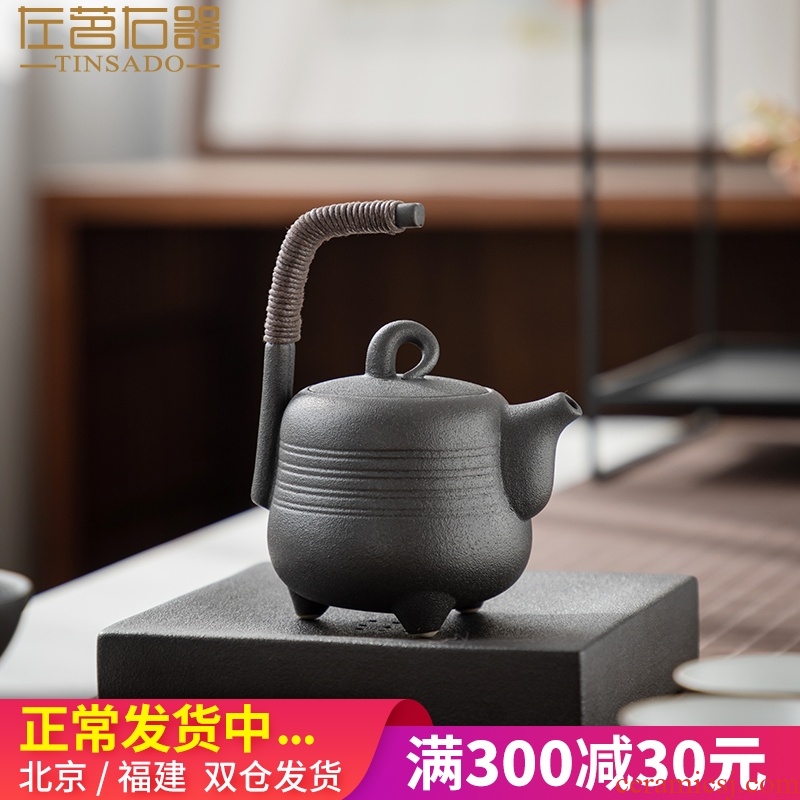 ZuoMing right is black pottery teapot girder pot of restoring ancient ways household kung fu tea tea size single pot of coarse pottery