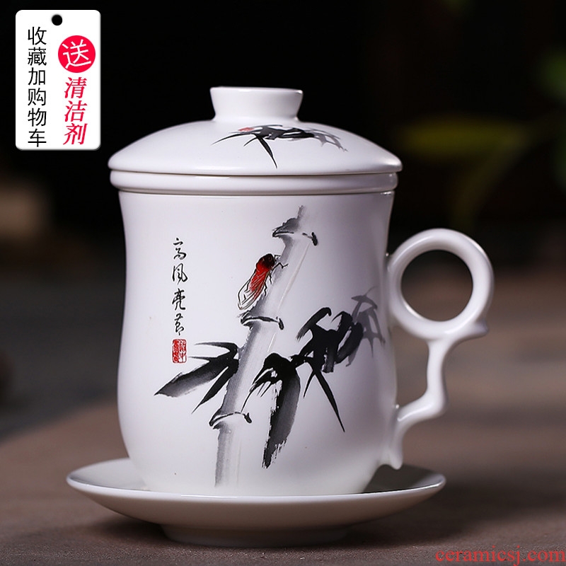 4 times jingdezhen ceramic cups with cover filter glass ceramic tea cup tea service office and meeting individual cup