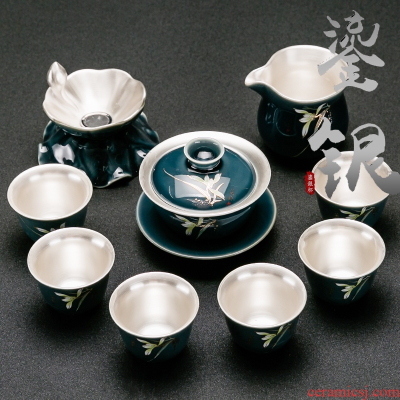 NiuRen ceramic coppering. As silver kung fu tea set silver tureen sitting room tea cups home office gift boxes