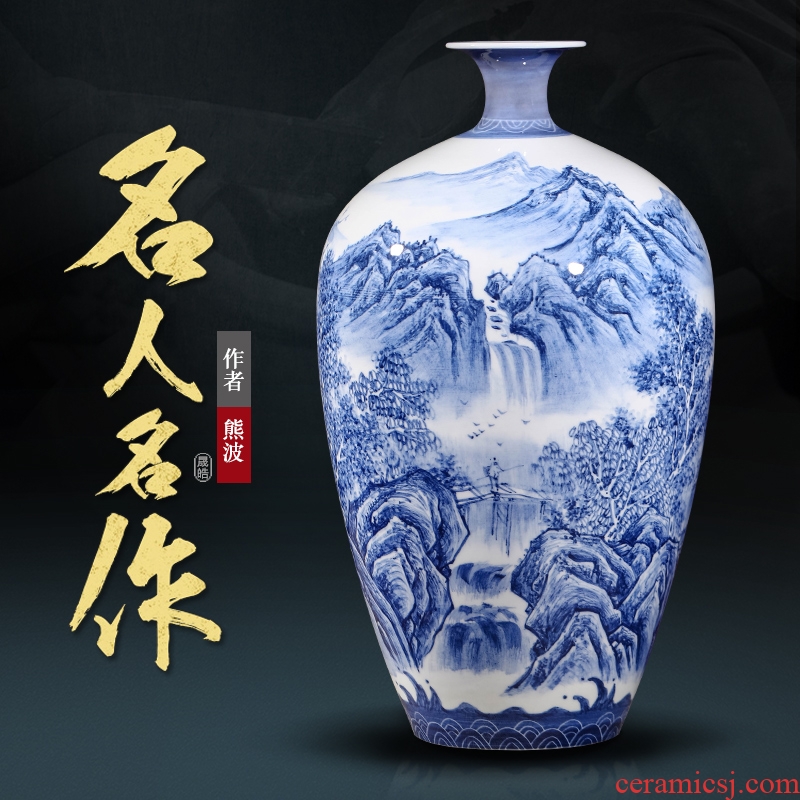 Blue and white landscape painting master of jingdezhen ceramic vase of Blue and white porcelain vase painting vases, decorative gifts furnishing articles