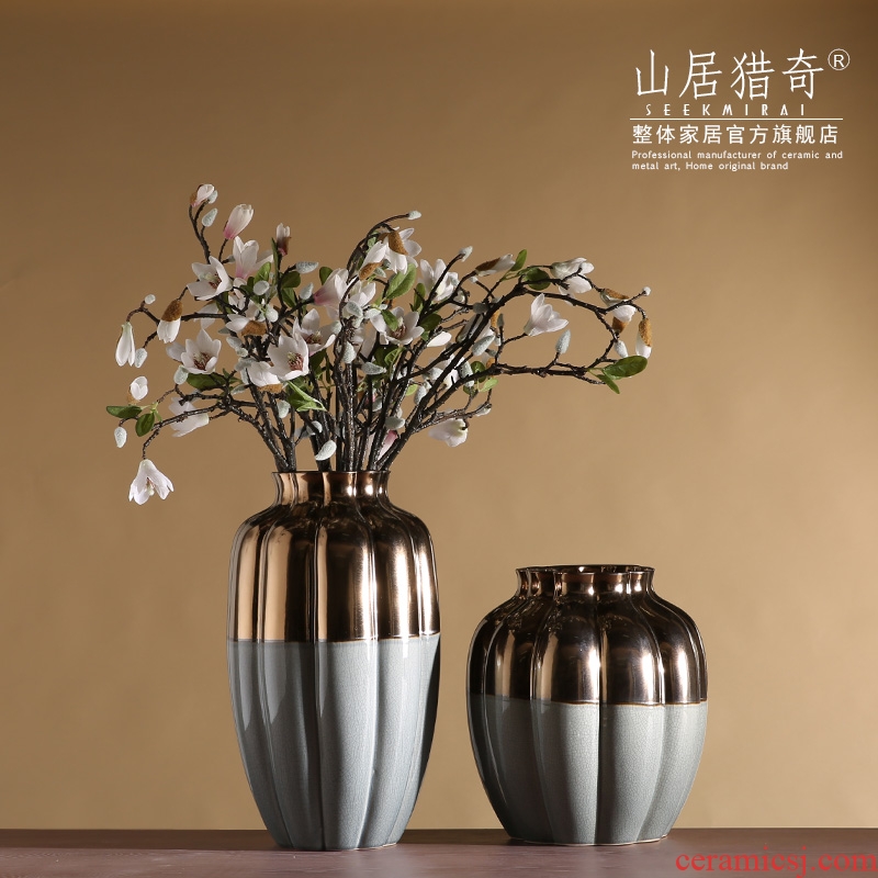 Large ceramic vase furnishing articles household act the role ofing is tasted modern Chinese flower arranging flowers sitting room pumpkin stripe pottery vase