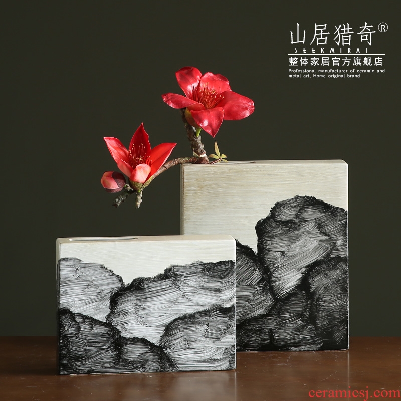 Creative ceramic hand - made ink vase sitting room dry flower, flower implement Chinese zen flower home furnishing articles
