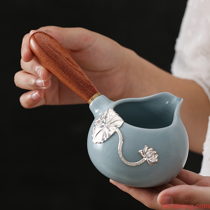 Creative ceramic fair your up with silver cup manual wooden tea and tea ware kung fu tea tea cup points accessories