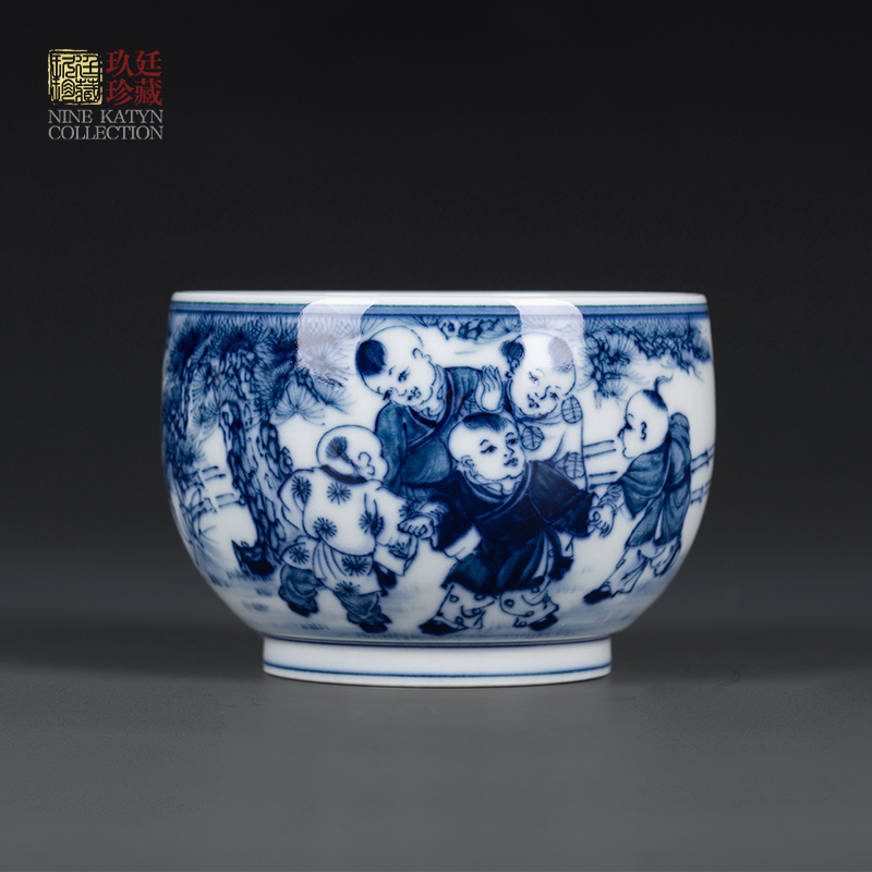 Nine at the antique blue baby play host of jingdezhen ceramics by hand kung fu tea set sample tea cup individual single CPU