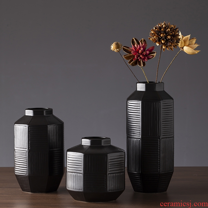 Jingdezhen ceramic vase Nordic modern minimalist art zen retro black dry flower vases, sitting room furnishing articles
