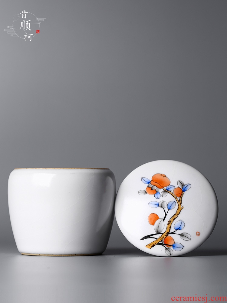 Jingdezhen persimmon persimmon ruyi put your up hand - made fine ceramic with cover household puer tea caddy fixings receive a case