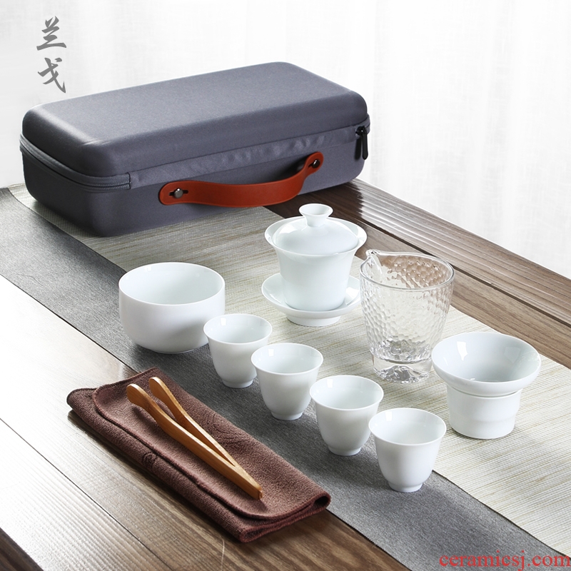 Travel dehua white porcelain tea set household ceramics tureen kung fu tea tea accessories portable package