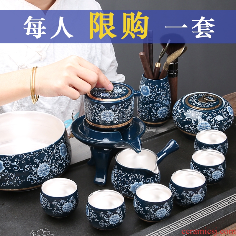 China Qian household contracted blue and white porcelain tea sets the ideas of a complete set of kung fu tea set ceramic teapot is for lazy people