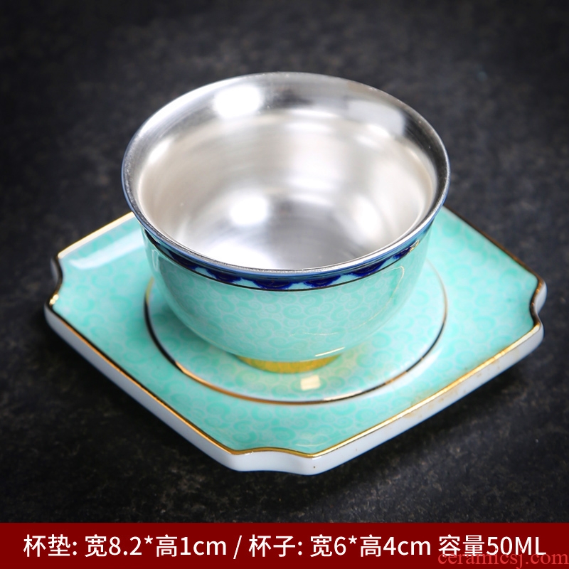 999 sterling silver cup silver sample tea cup ceramic kung fu tea cup, master cup single cup silver cup blue and white