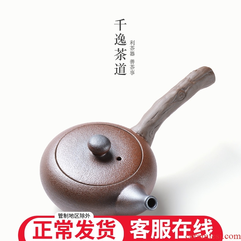 Coarse pottery imitation deadwood side put the pot of household cross handle catch a pot of tea exchanger with the ceramics filter single pot small kung fu tea set