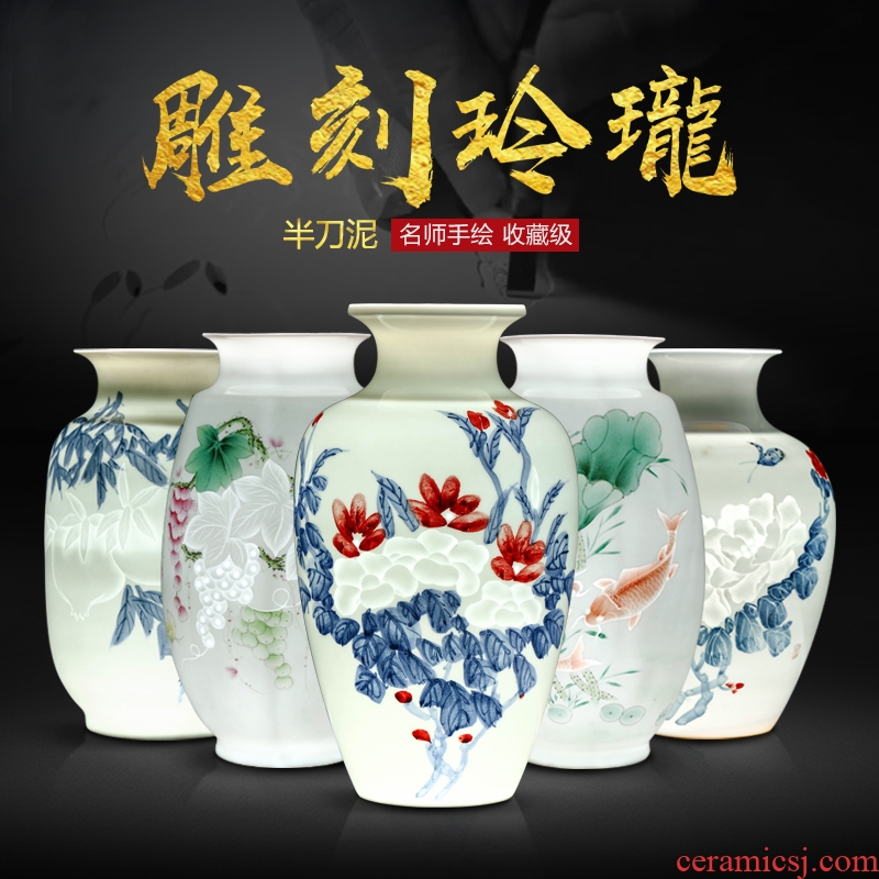 Hand - made master of jingdezhen ceramic vases, pervious to light thin foetus blue - and - white exquisite vase knife clay sitting room porch place