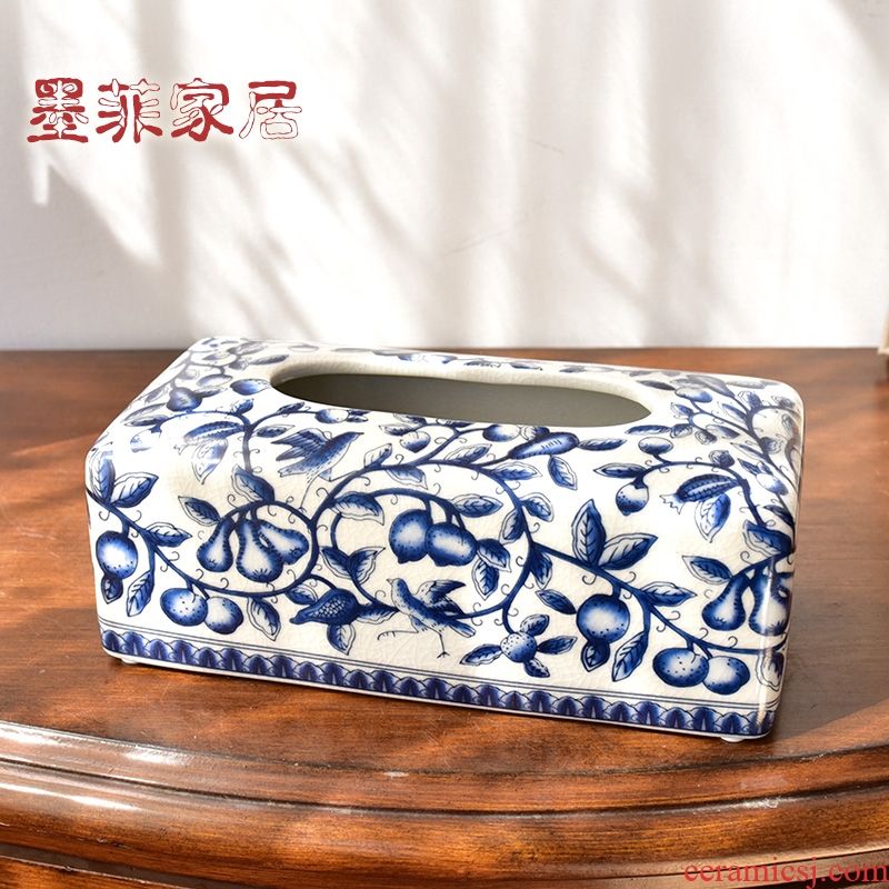 Tissue boxes of new Chinese style restoring ancient ways is the sitting room tea table to receive restaurant blue and white porcelain ceramic pump box household decorative furnishing articles