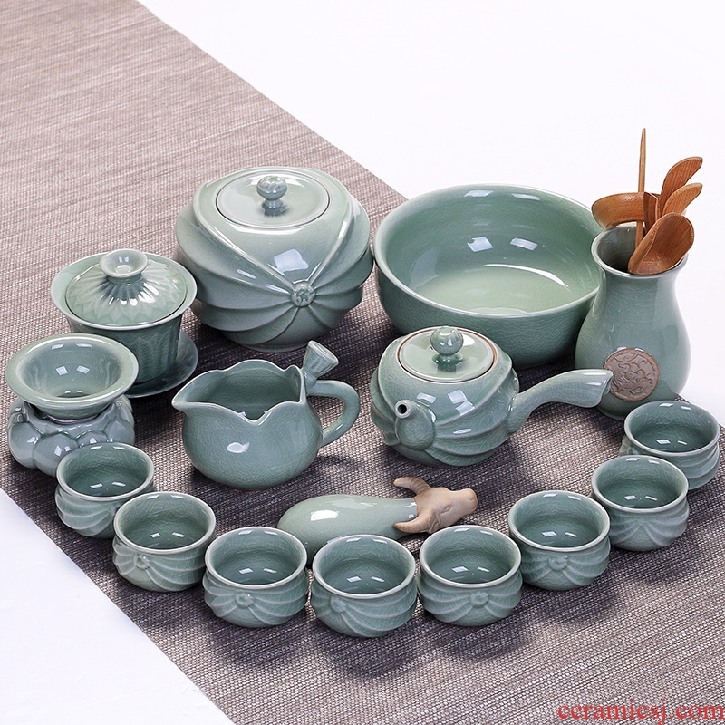 Household elder brother up of a complete set of ceramic tea set suits for your up kung fu tea cup ice crack glaze teapot tea tureen gift box