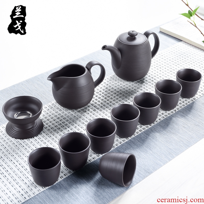 Having purple kung fu tea set home tea cups ceramic fittings simple Japanese small teapot set of single pot