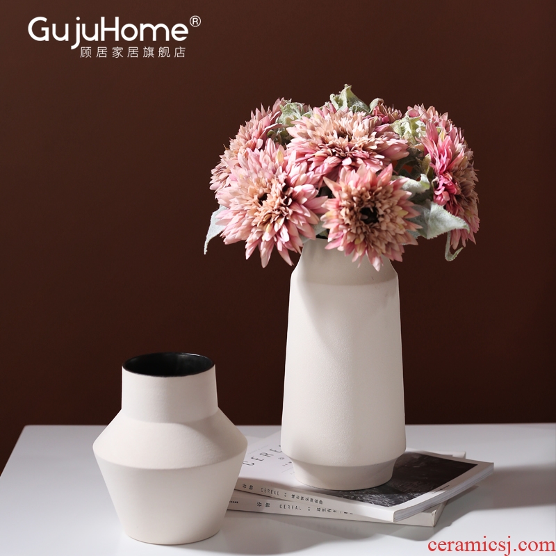 Modern Italian minimalist white ceramic vase furnishing articles sitting room light key-2 luxury Nordic table dry flower flower arranging flowers
