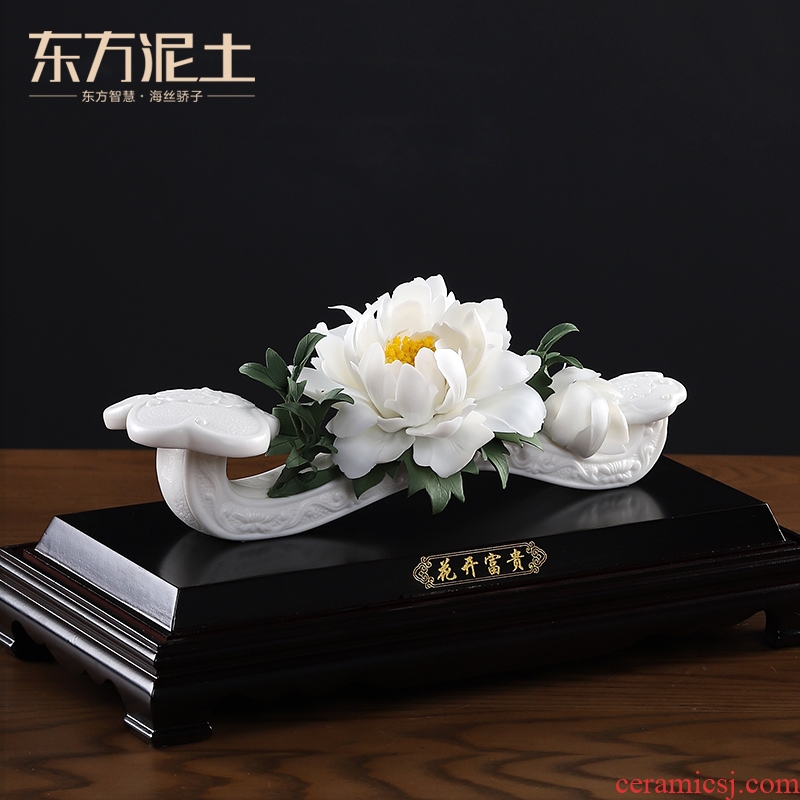 Oriental clay ceramic peony ruyi furnishing articles housewarming gifts gifts home decoration process/blooming flowers