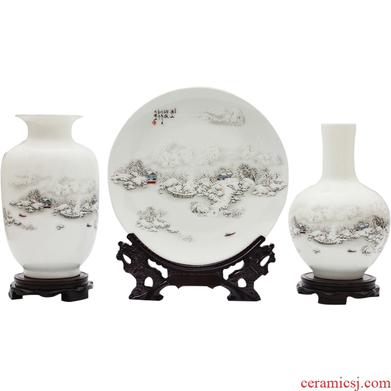 Jingdezhen ceramics three - piece vase modern wine place of new Chinese rich ancient frame home decoration in the living room
