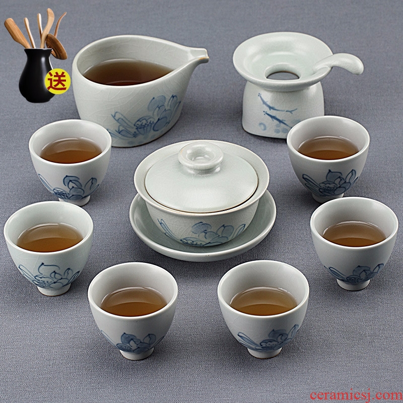 Your up Chinese kung fu tea set of household ceramic cups tea six pack Your porcelain teapot of blue and white porcelain